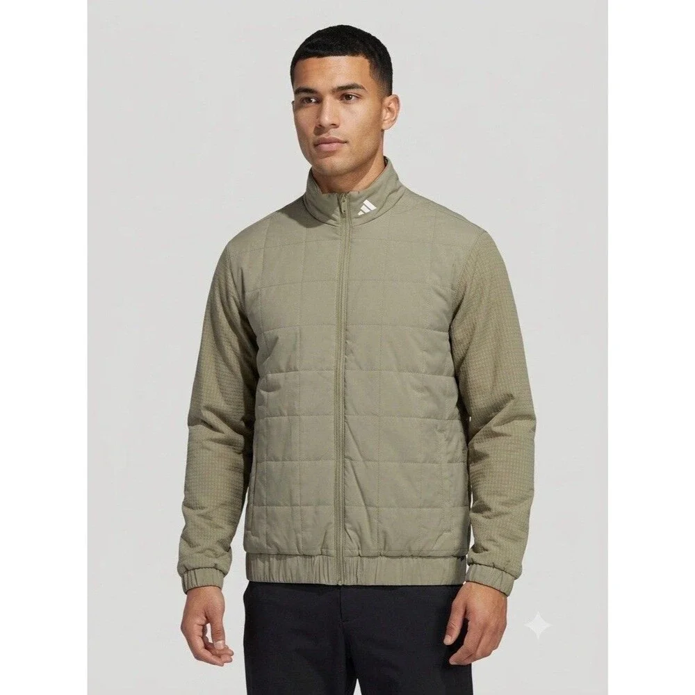 Adidas Men's Quilted Warm Premium Full Zip Puffer Jacket Olive Green Medium